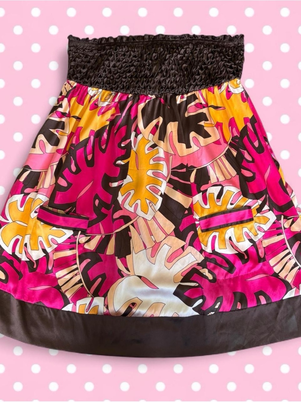 Silk Bebe Pink, Yellow & Black Tropical Print Sundress